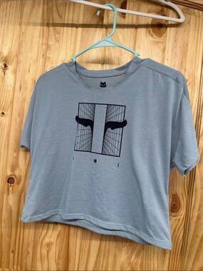 Fox Light Blue Graphic Crop Top with Black Print